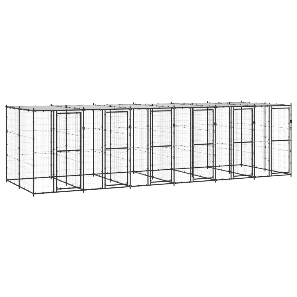 Outdoor Dog Kennel Steel with Roof 14.52 m²