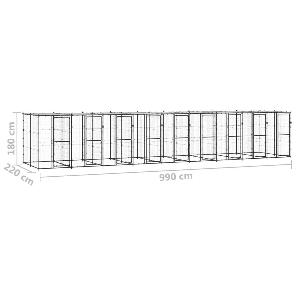 Outdoor Dog Kennel Steel with Roof 21.78 m²