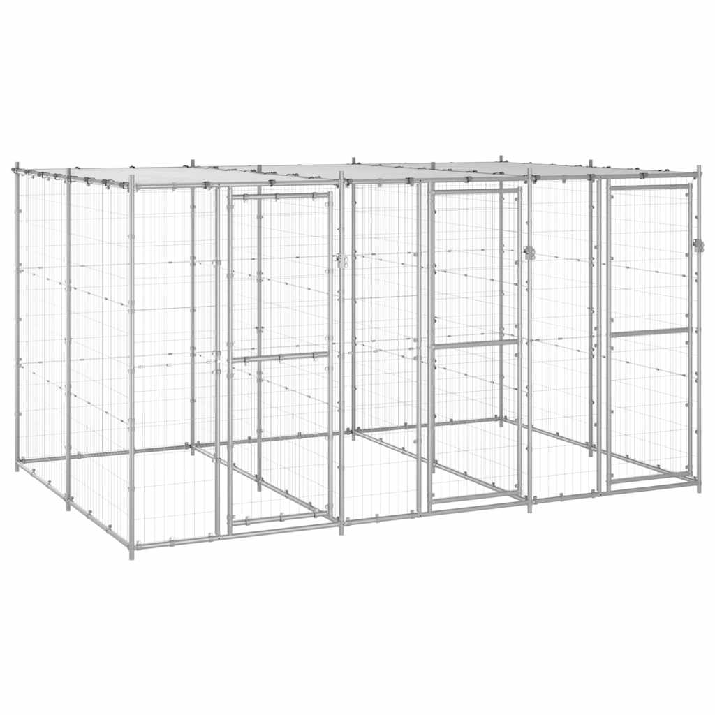 Outdoor Dog Kennel Galvanized Steel with Roof 78.1 ft²