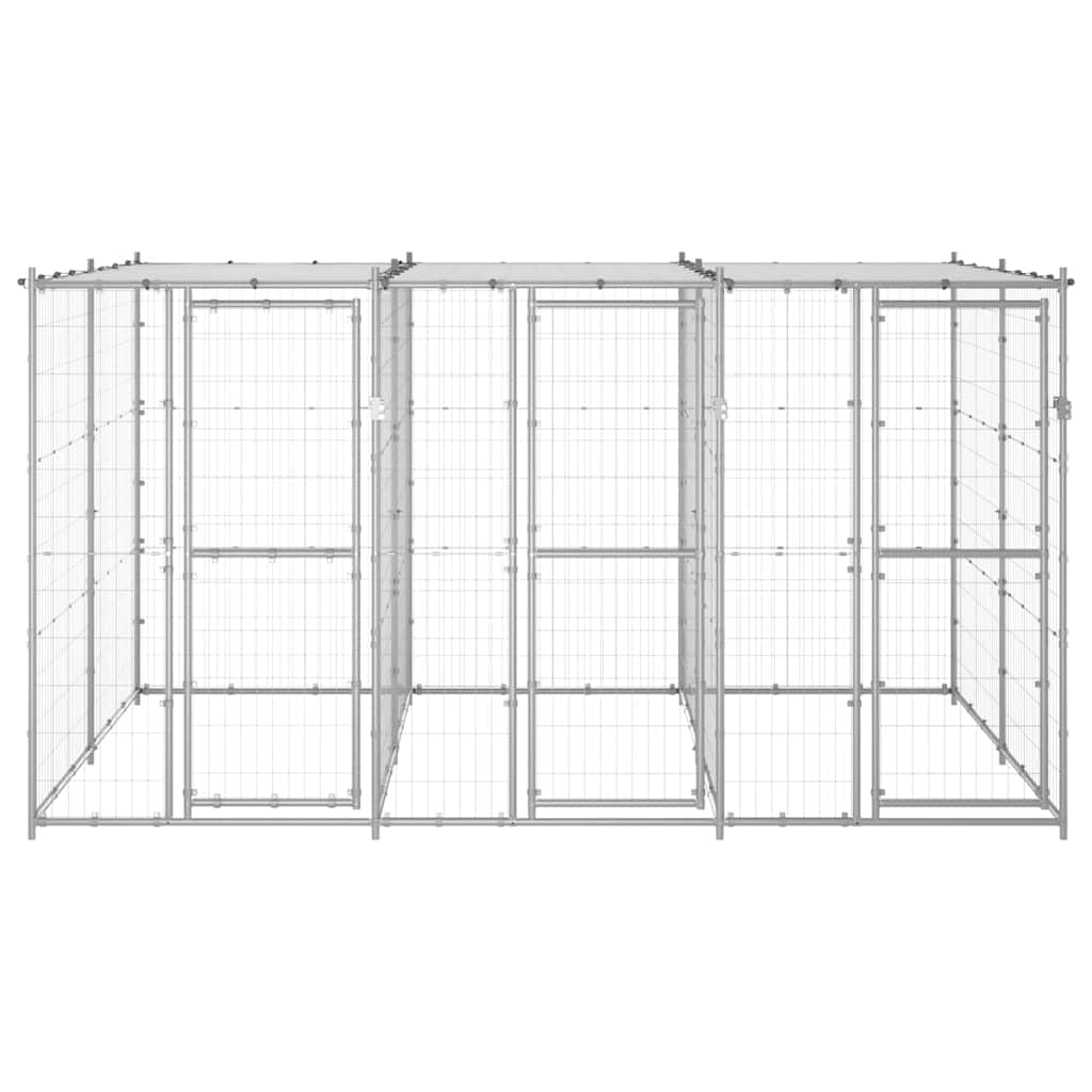 Outdoor Dog Kennel Galvanized Steel with Roof 78.1 ft²