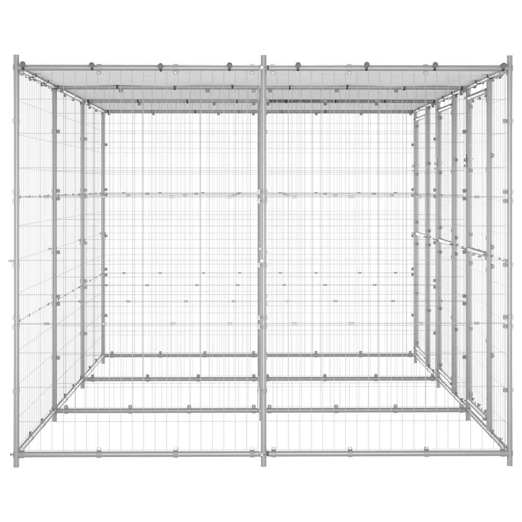 Outdoor Dog Kennel Galvanized Steel with Roof 78.1 ft²
