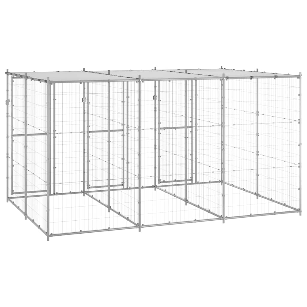 Outdoor Dog Kennel Galvanized Steel with Roof 78.1 ft²