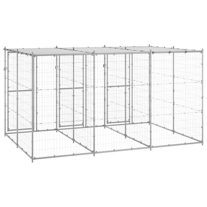 Outdoor Dog Kennel Galvanized Steel with Roof 78.1 ft²