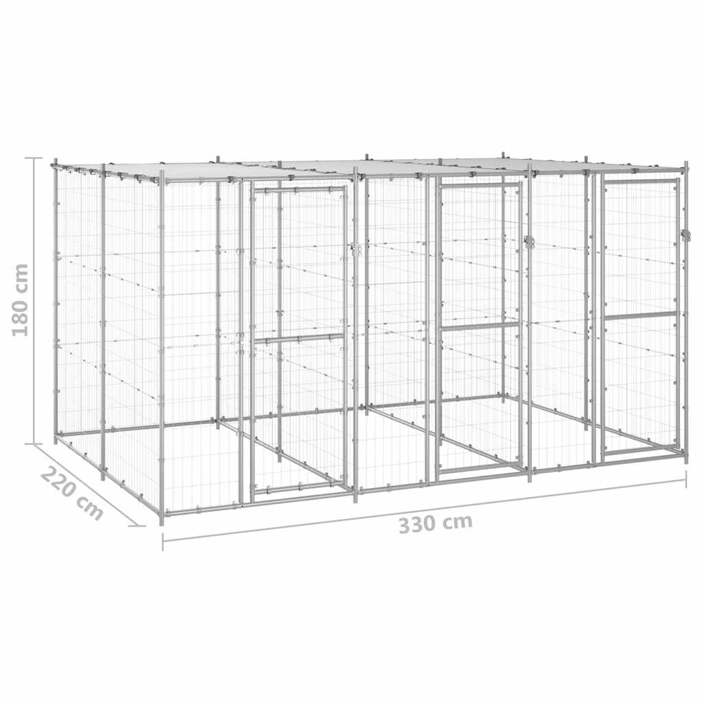 Outdoor Dog Kennel Galvanized Steel with Roof 78.1 ft²
