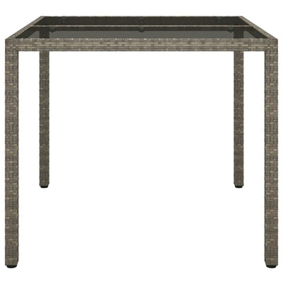 Garden Table 90x90x75 cm Tempered Glass and Poly Rattan Grey