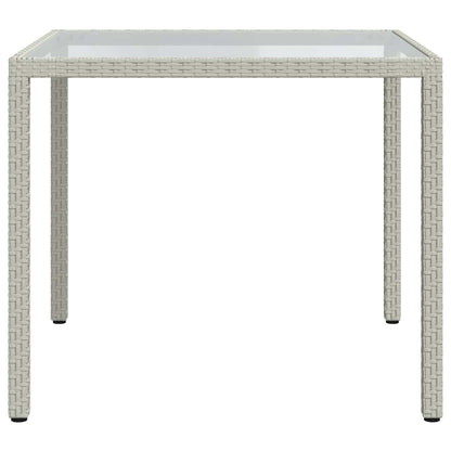 Garden Table 90x90x75 cm Tempered Glass and Poly Rattan White