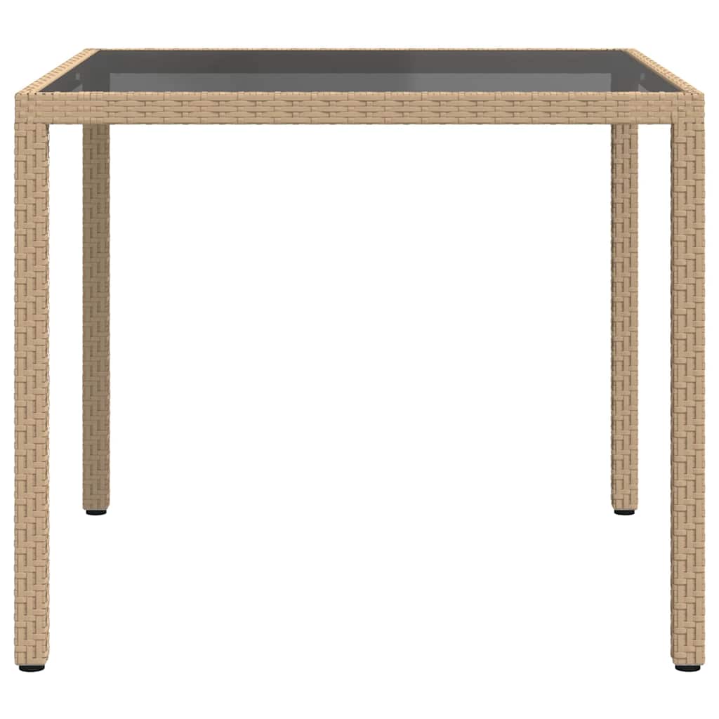 Garden Table 90x90x75 cm Tempered Glass and Poly Rattan Beige