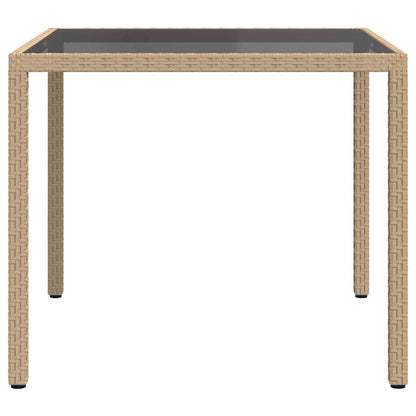 Garden Table 90x90x75 cm Tempered Glass and Poly Rattan Beige