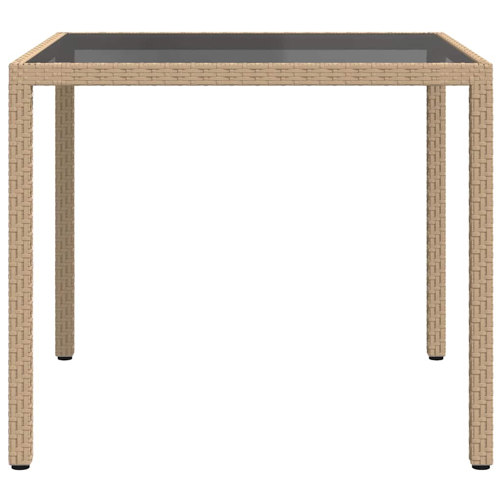 Garden Table 90x90x75 cm Tempered Glass and Poly Rattan Beige