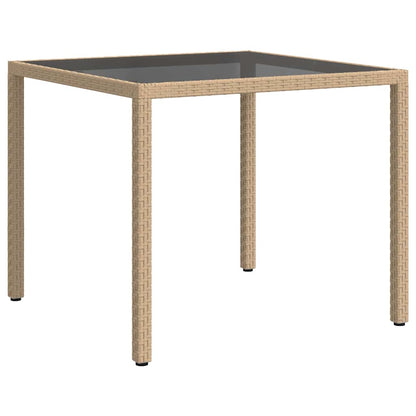 Garden Table 90x90x75 cm Tempered Glass and Poly Rattan Beige
