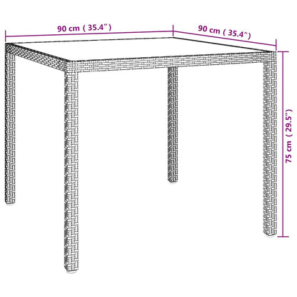 Garden Table 90x90x75 cm Tempered Glass and Poly Rattan Beige