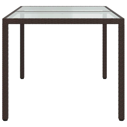 Garden Table 150x90x75 cm Tempered Glass and Poly Rattan Brown