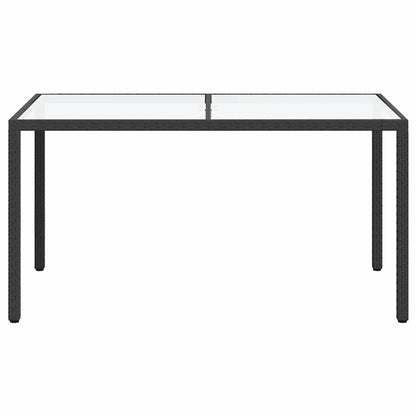 Garden Table 150x90x75 cm Tempered Glass and Poly Rattan Black