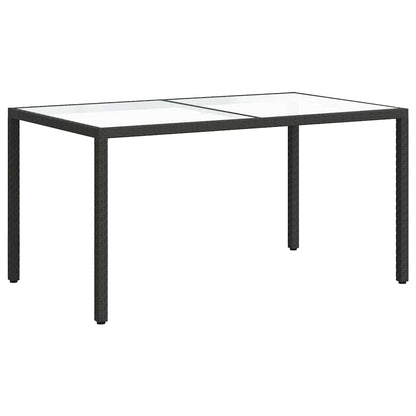 Garden Table 150x90x75 cm Tempered Glass and Poly Rattan Black