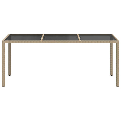 Garden Table Beige 190x90x75 cm Tempered Glass and Poly Rattan