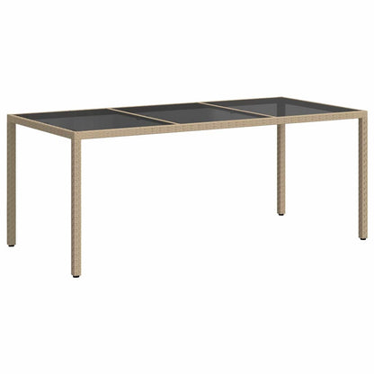 Garden Table Beige 190x90x75 cm Tempered Glass and Poly Rattan