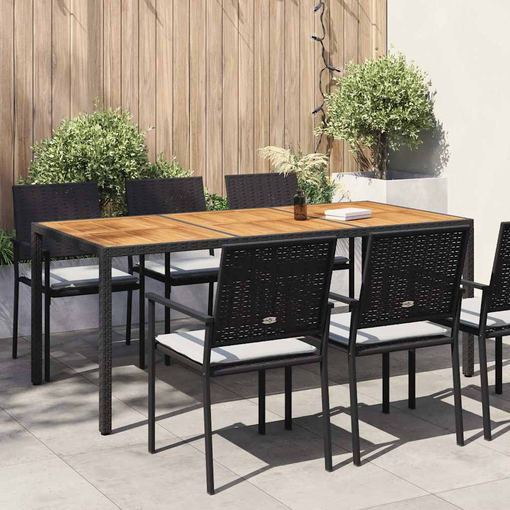 Garden Table | Black | Poly Rattan | Large | Decorative Inlays