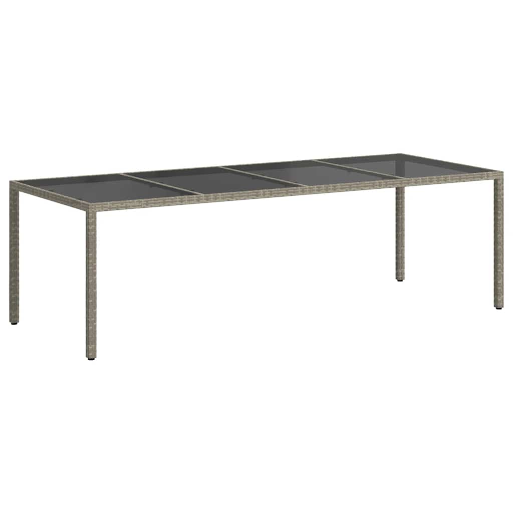 Garden Table Grey 250x100x75 cm Tempered Glass and Poly Rattan