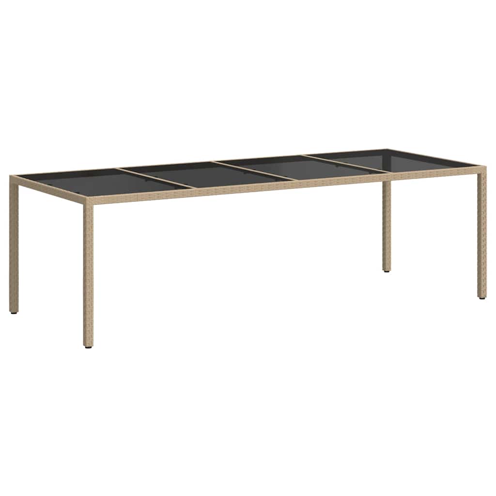 Garden Table Beige 250x100x75 cm Tempered Glass and Poly Rattan