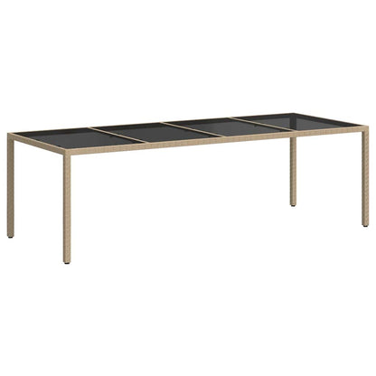 Garden Table Beige 250x100x75 cm Tempered Glass and Poly Rattan
