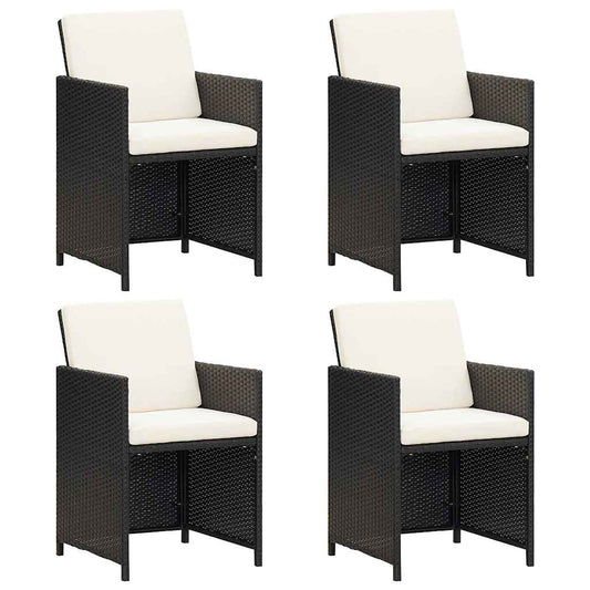 Garden Dining Chairs with Cushions 4 pcs Black Poly Rattan