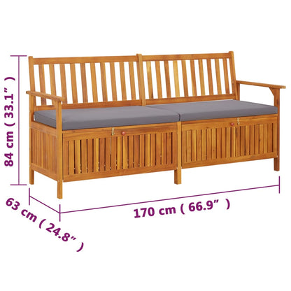 Storage Bench with Cushion 66.9" Solid Wood Acacia