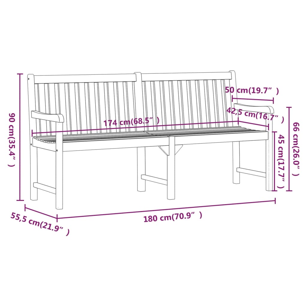 Garden benches 1-Seater 180 x 55.5 x 90 cm Solid Acacia Wood