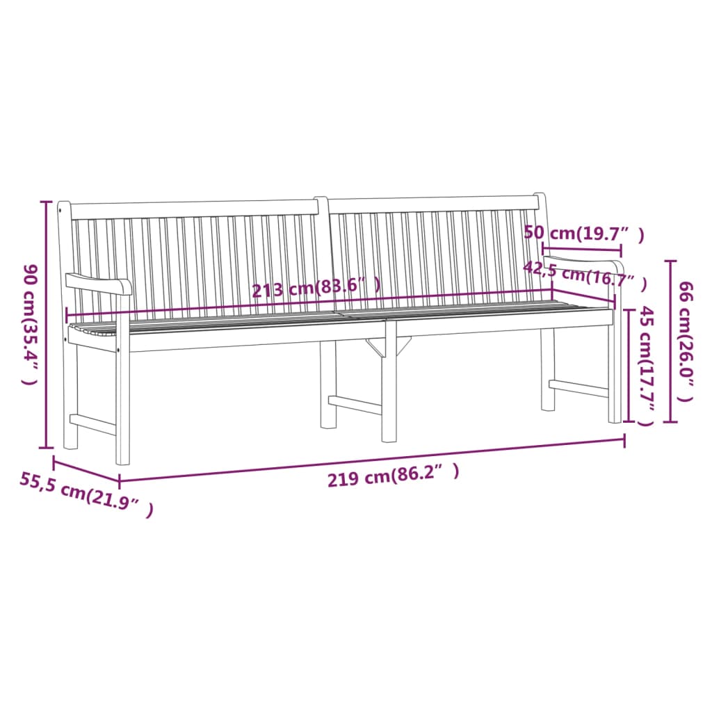 Garden benches 1-Seater 219 x 55.5 x 90 cm Solid Acacia Wood