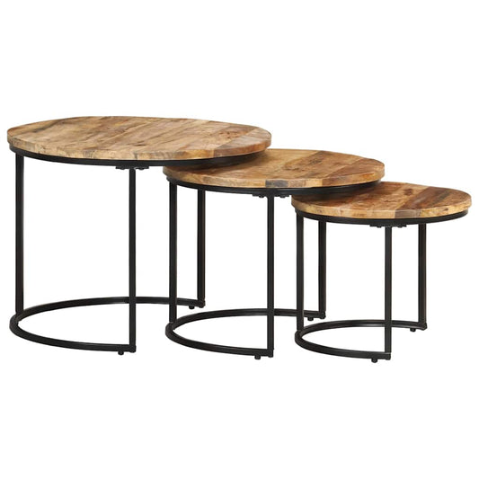 Nesting Table | Set of 3 | Natural wood and black | Rough mango wood