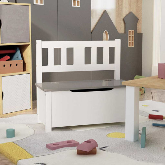 Children's Storage Bench | White and Grey | MDF | Compact