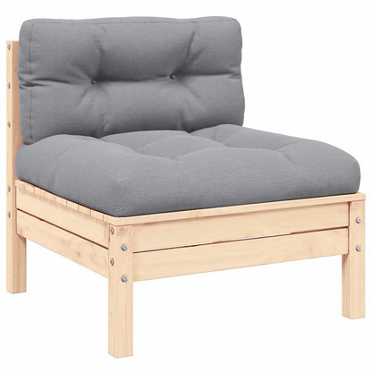 Patio Middle Sofa with Gray Cushions Solid Pinewood