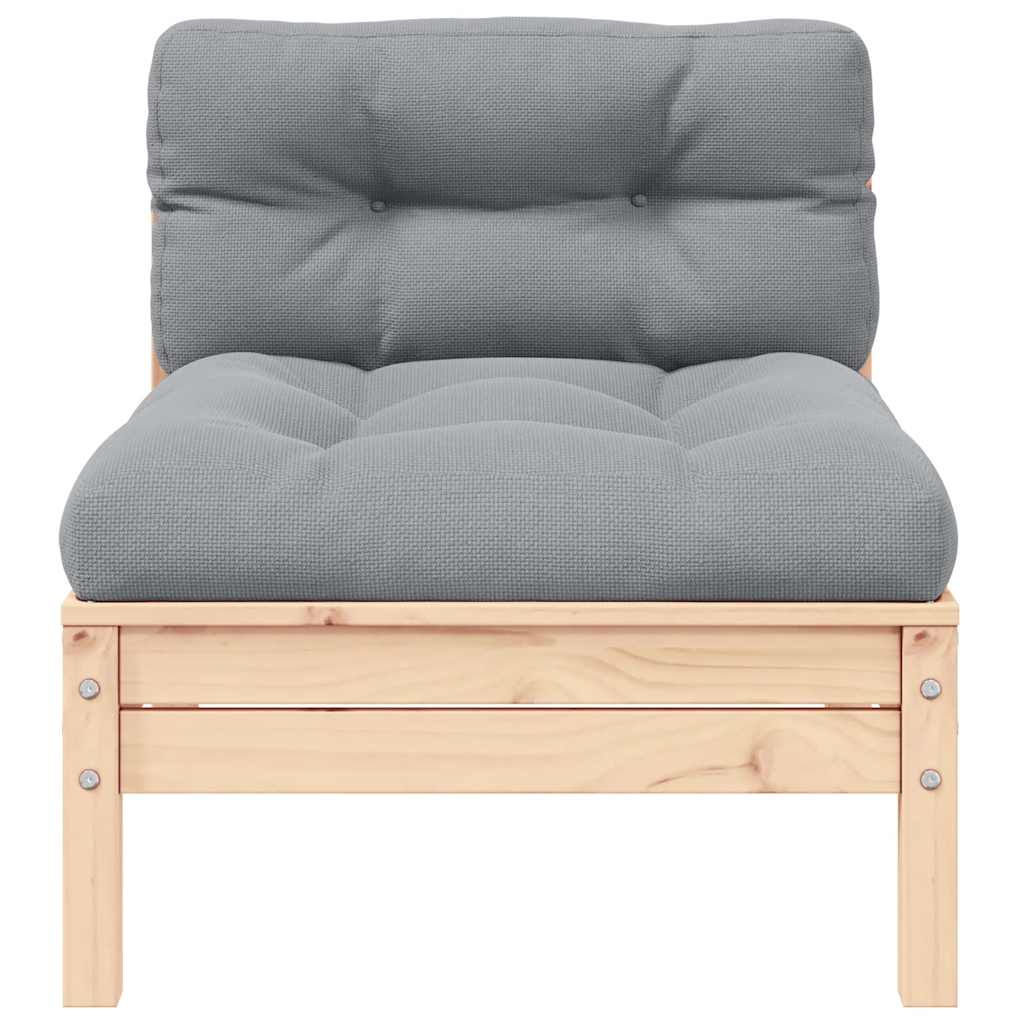 Patio Middle Sofa with Gray Cushions Solid Pinewood
