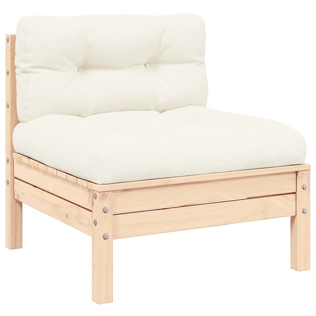 Patio Middle Sofa with Cream Cushions Solid Pinewood