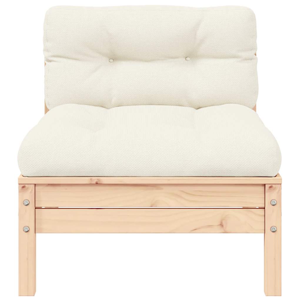Patio Middle Sofa with Cream Cushions Solid Pinewood