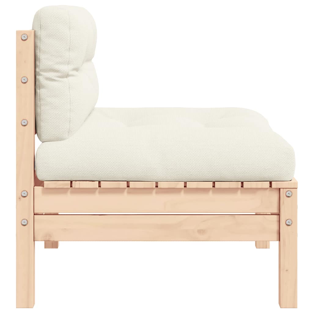 Patio Middle Sofa with Cream Cushions Solid Pinewood