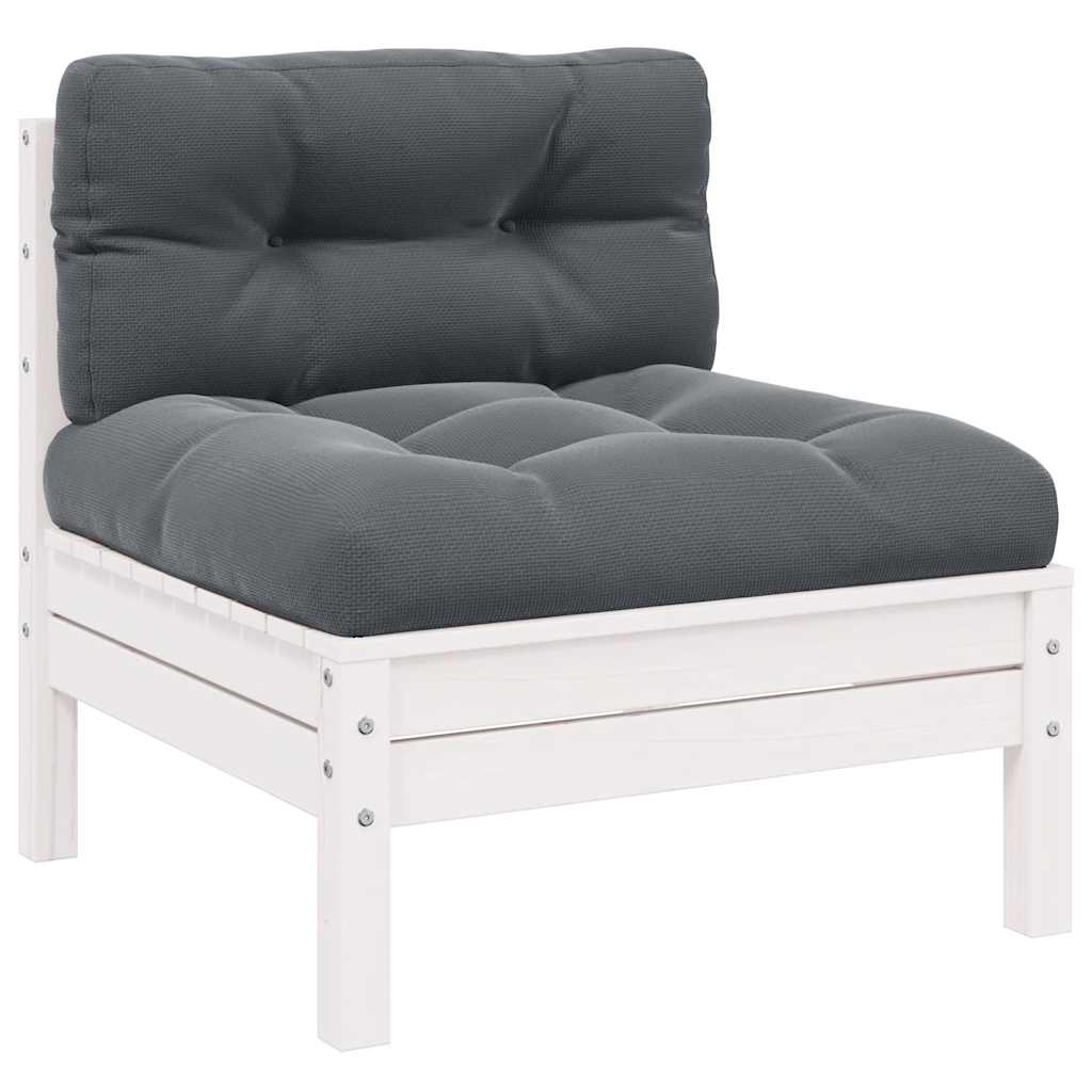 Patio Middle Sofa with Cushions White Solid Pinewood