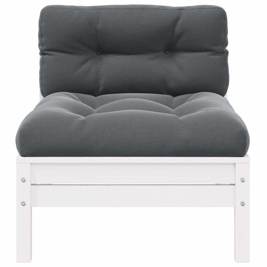 Patio Middle Sofa with Cushions White Solid Pinewood
