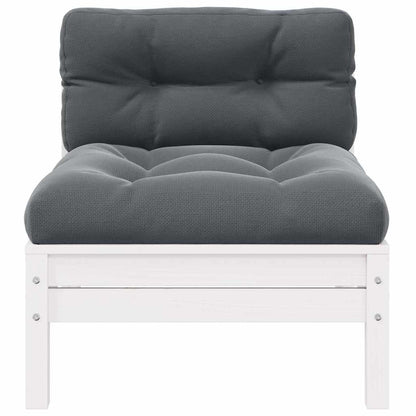 Patio Middle Sofa with Cushions White Solid Pinewood