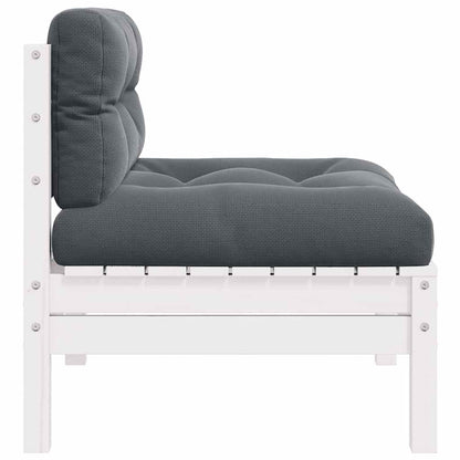 Patio Middle Sofa with Cushions White Solid Pinewood