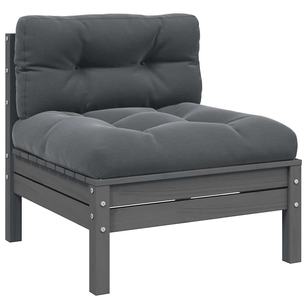 Patio Middle Sofa with Anthracite Cushions Gray Solid Pinewood