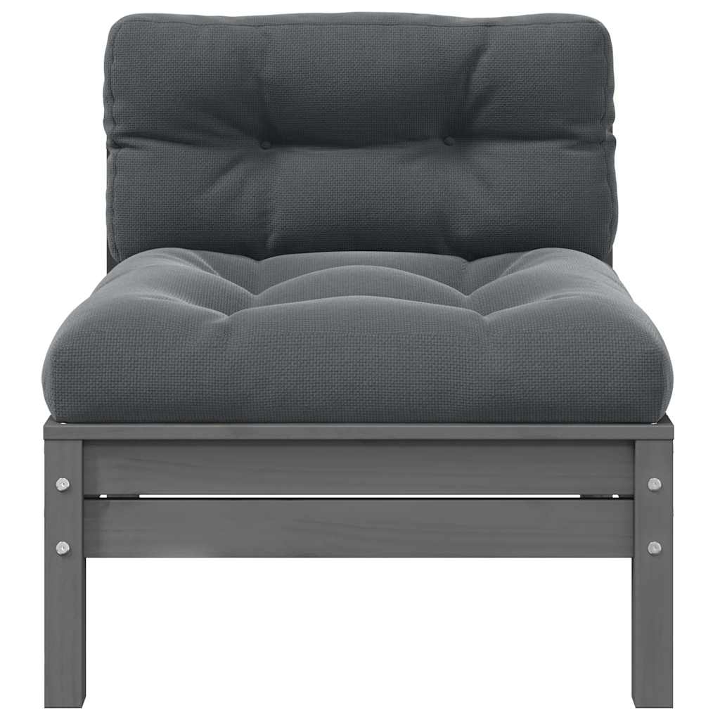 Patio Middle Sofa with Anthracite Cushions Gray Solid Pinewood