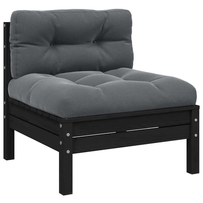 Patio Middle Sofa with Cushions Black Solid Pinewood