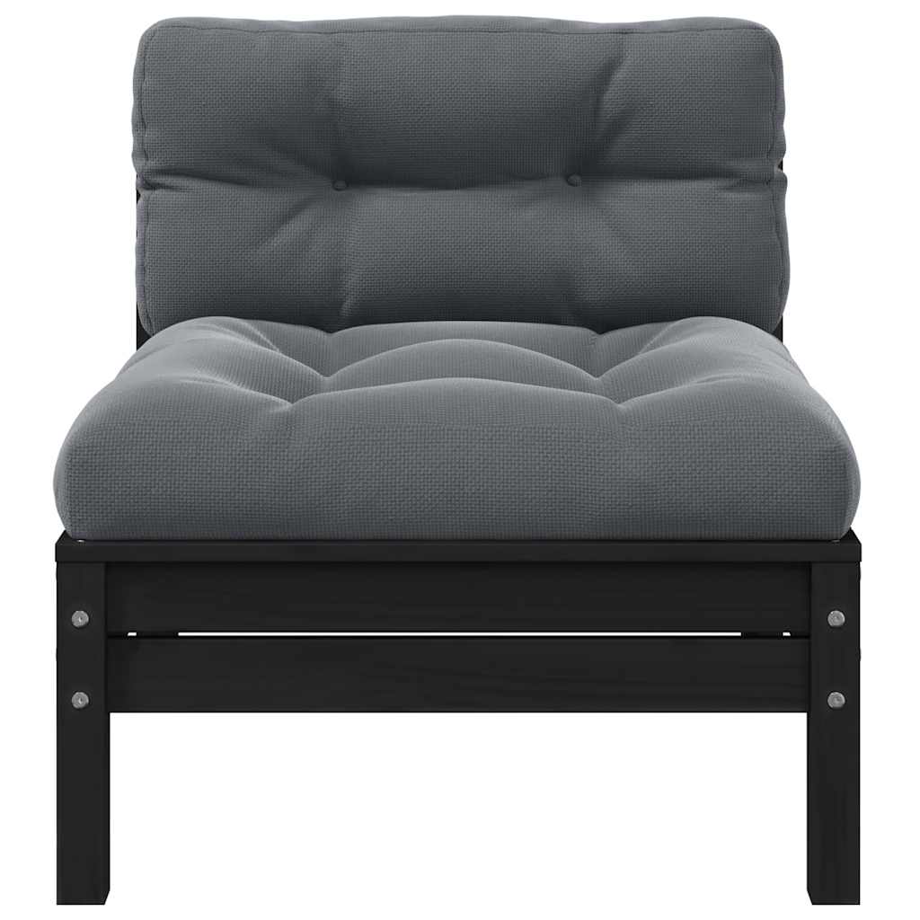 Patio Middle Sofa with Cushions Black Solid Pinewood
