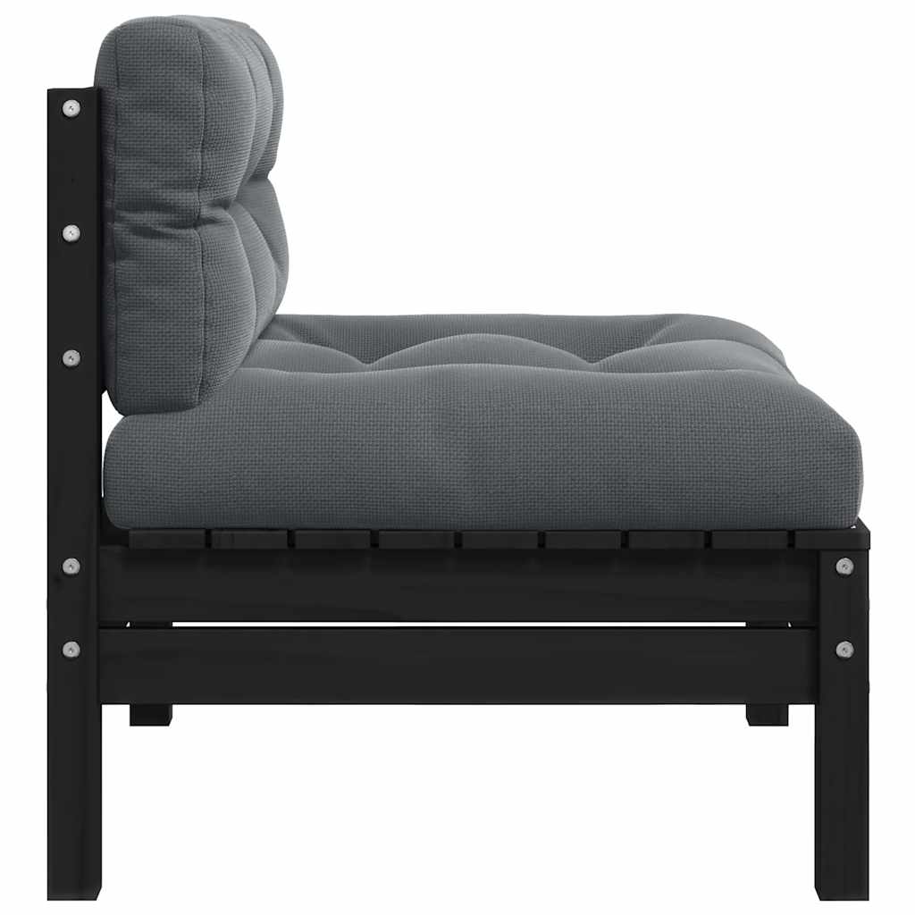 Patio Middle Sofa with Cushions Black Solid Pinewood