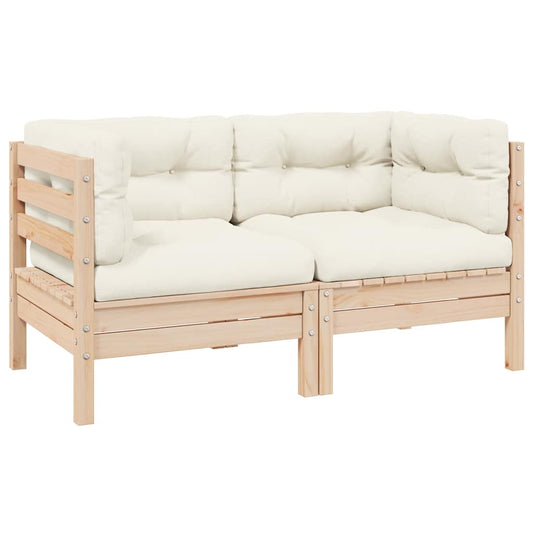 2-seater Garden Sofa Set of 2 Cream, Natural Wood