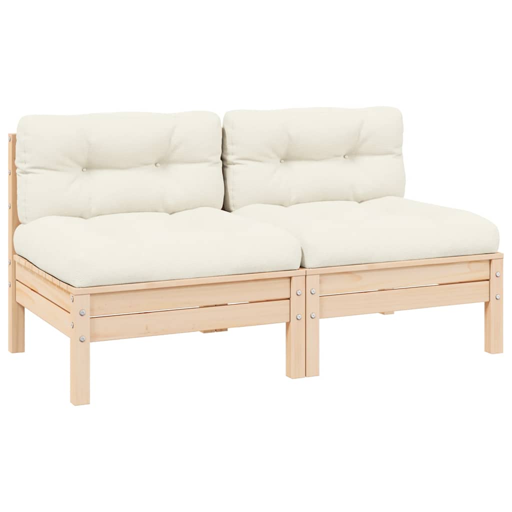 2-Seater Patio Sofa Set of 2 Cream, Natural Wood