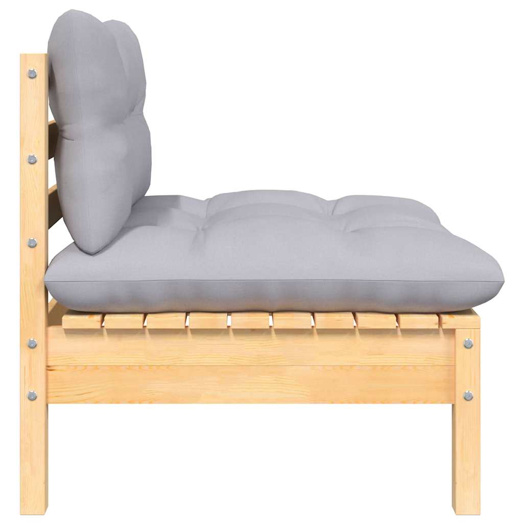 3 Piece Patio Lounge Set with Gray Cushions Solid Pinewood