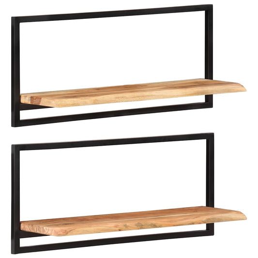 Wall Shelf | Set of 2 | Natural Wood with Black Frame