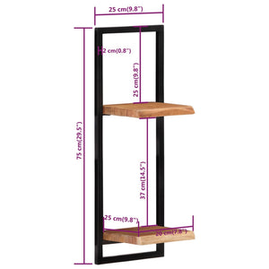 Wall Shelves 2 pcs 25x25x75 cm Solid Wood Acacia and Steel