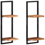 Wall Shelves 2 pcs 25x25x75 cm Solid Wood Acacia and Steel